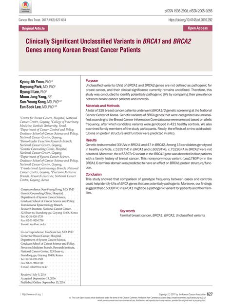 PDF Clinically Significant Unclassified Variants In BRCA1 And BRCA2