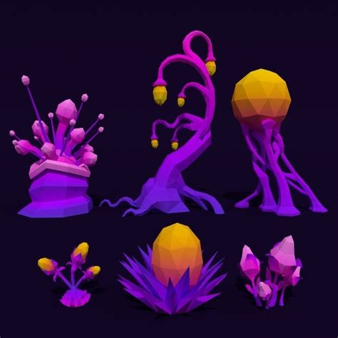 Lowpoly Alien Plants Pack D Model Vr Ar Ready