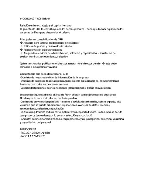 Modulo Adm Rrhh Resumen Administraci N De Recursos Humanos