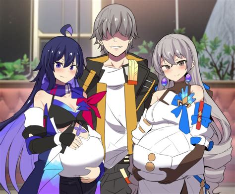 Rule 34 1boy 2girls Bronya Rand Caelus Honkai Star Rail Hand On Stomach Hinghoi Honkai