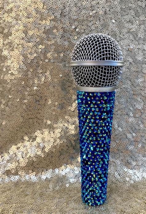 Rhinestone Bling Wired Microphone Blue Rhinestone Bling Microphone