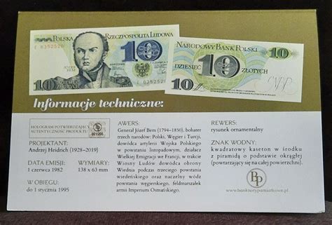 Banknot 10 zł Bem 1982 r ser F 2788183 UNC Konstantynów Łódzki