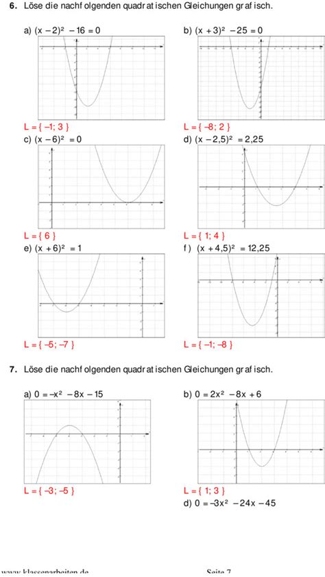 Übungsblatt Zu Quadratische Gleichungen 10 Klasse