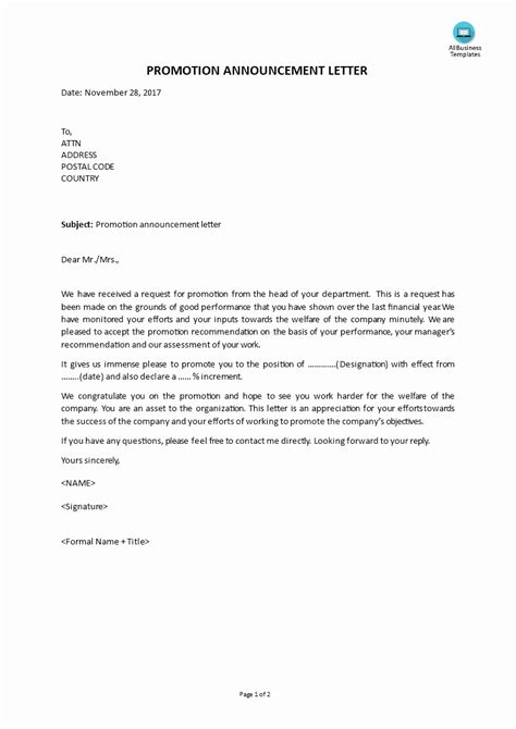 Promotion Announcement Templates Peterainsworth