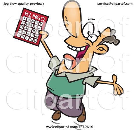 Cartoon White Male Bingo Winner Player Jumping by toonaday #1642619