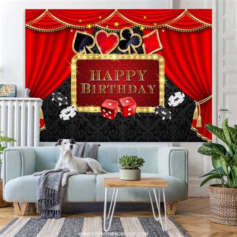 Gold Red Curtain Black Happy Birthday Backdrop Banner Lofaris