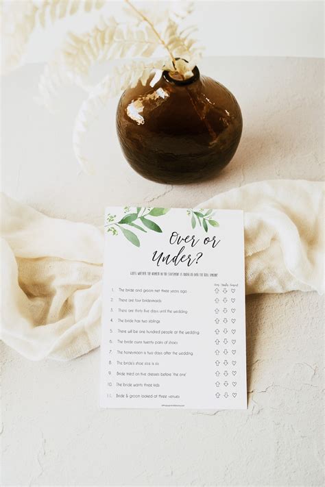 Editable Same Sex Bridal Shower Game Over Or Under Game Greenery