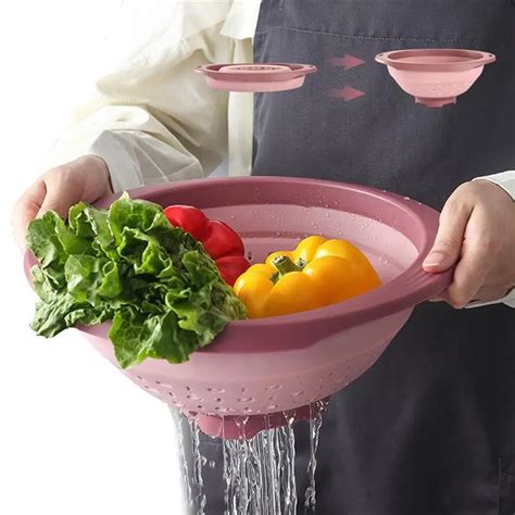 Colander De Silicone Oldable Frutas Vegetais Cesta De Lavagem Filtro