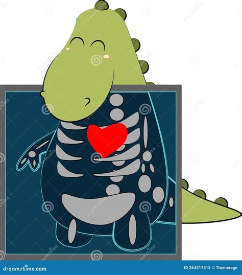 Cute Green Dinosaur At The Doctor S Appointment Doing Fluorography