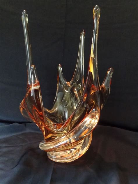 Chalet Signed Canadian Splash Amber Gold Art Glass Vase Sold On Ruby Lane