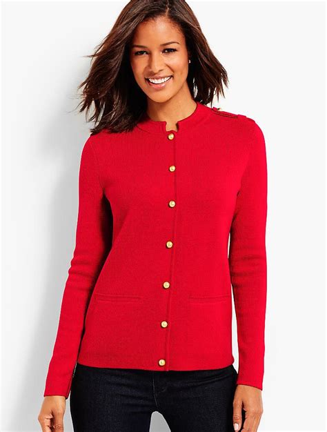 Talbots Wool Merino Sweater Jacket In Red Lyst