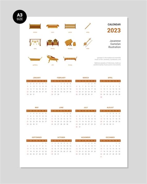 Mod Le De Conception De Calendrier Avec Illustration De Gamelan