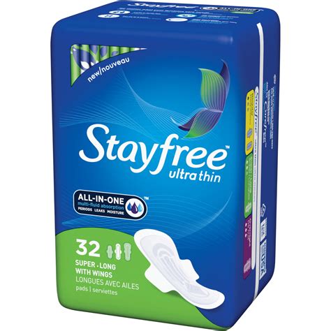 Stayfree Ultra Thin Feminine Pads With Wings Super Long 32 Ct