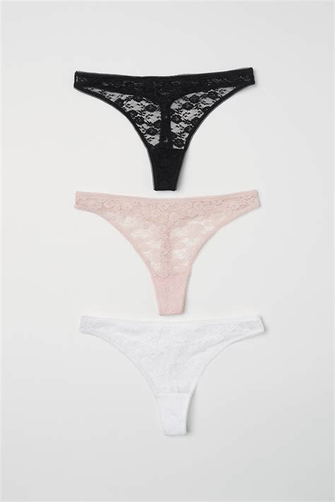 3 Pack Lace Thong Briefs Black White Ladies Handm Us