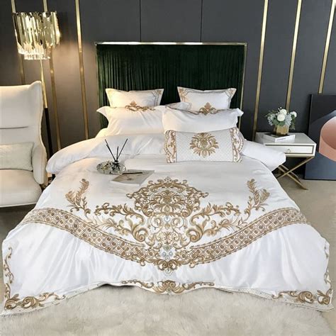 New White Luxury European Royal Gold Embroidery S Satin Silk Cotton