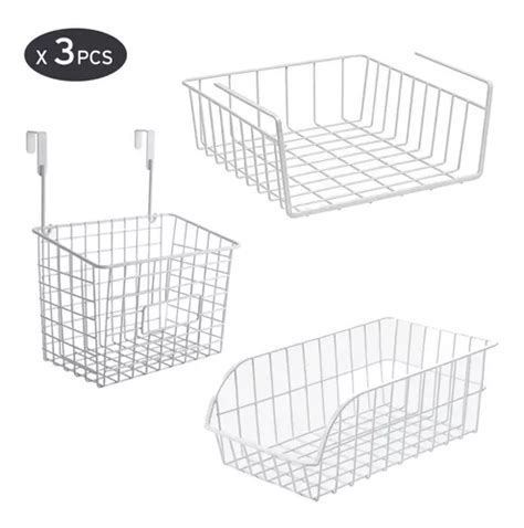 Set Cesto Canasto Organizador Metal Multiuso Blanco