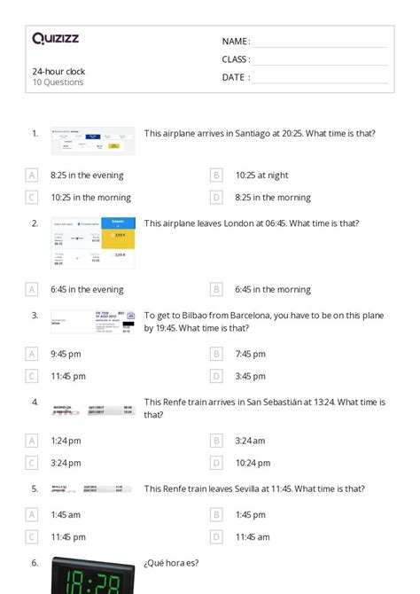 time   hour worksheets   grade  quizizz  printable