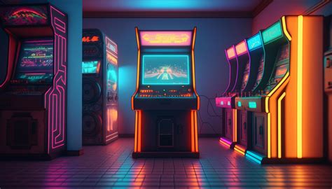 Retro Gaming Fun Old School Arcade Game In An 80s Neon Wonderland