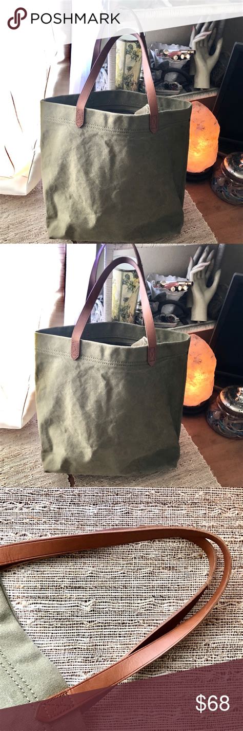 Madewell Olive Green Canvas Tote W Leather Straps Madewell Tote Bags