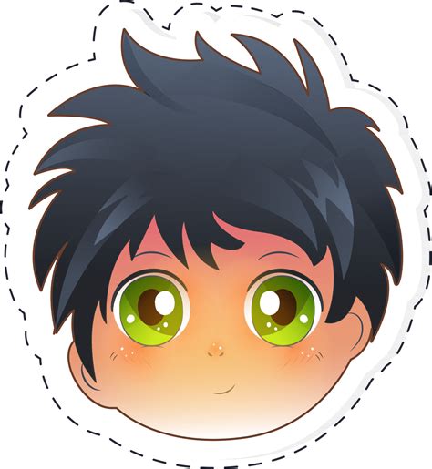 Illustration of Manga Boy With Green Eyes In Sticker Or Label. 24502644 ...