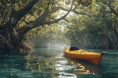Summer Kayaking Through Mangroves Premium Ai Generated Image