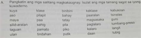 Solved A Pangkatin Ang Mga Salitang Magkakaugnay Isulat Ang Mga