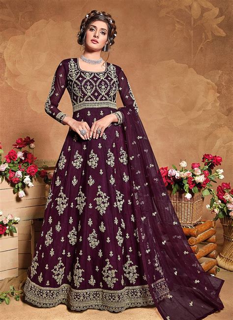 Wine Golden Heavy Embroidered Anarkali Suit Indian Heavy Anarkali