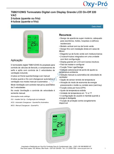 Termostato Honeywel T6861V2WG Termostato Digital Display Grande