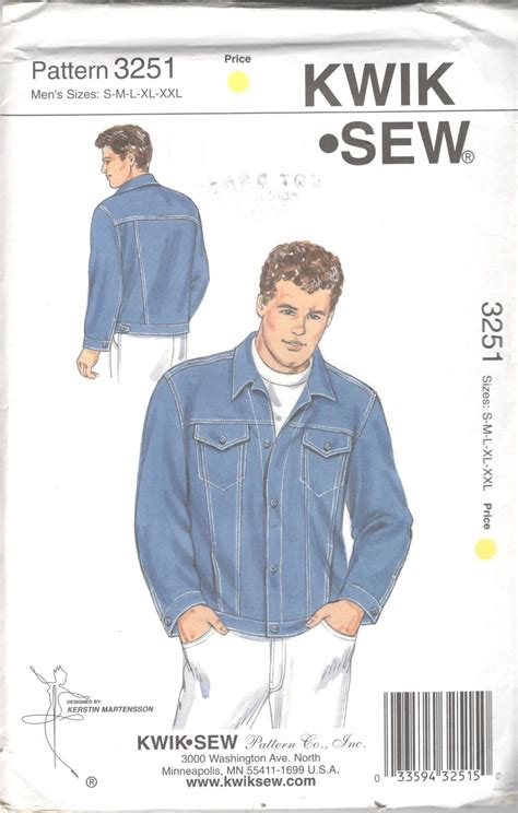 Kwik Sew 3251 Mens Button Front Jean Jacket Pattern Adult Etsy