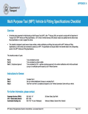 Fillable Online Transport Wa Gov Mpt Vehicle Specifications Appendix