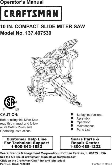 Craftsman 137407530 1406239L User Manual MITER SAW Manuals And Guides