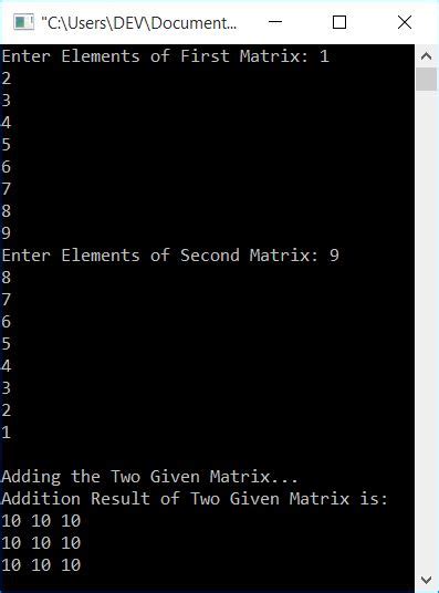 Addition Of Matrix In C Using Class 50 Pages Analysis In Doc [550kb] Updated Bennett