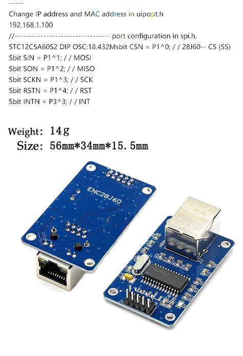 Enc J Spi Interface Network Module Ethernet Module Mini Version