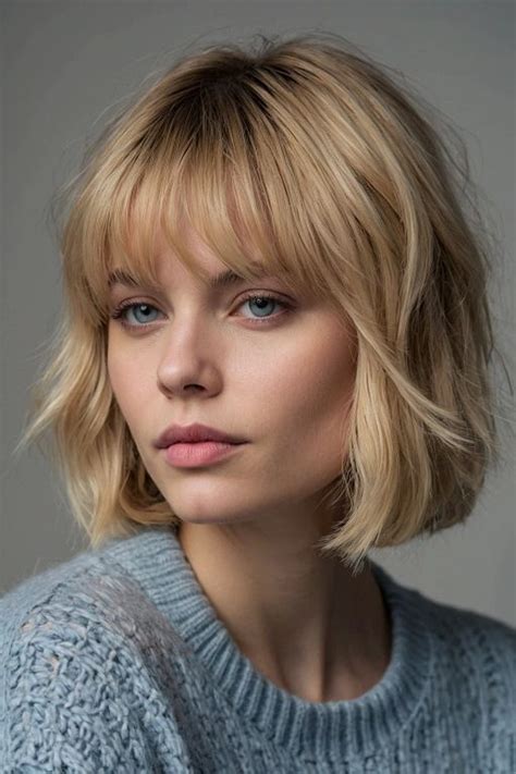 Timeless Bob With Curtain Bangs In Long Blonde Hair Long Hair