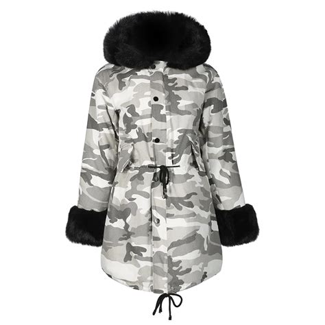 Buy Sisjuly Camouflage Winter Hooded Faux Fur Women