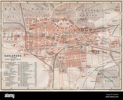 Karlsruhe Antique Town City Stadtplan Baden W Rttemberg Karte