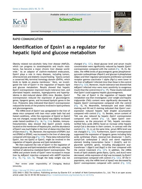 Pdf Identification Of Epsin As A Regulator For Hepatic Lipid And