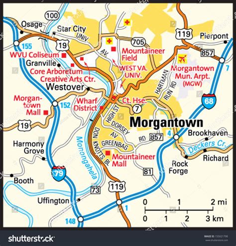 morgantown west virginia area map stock vector royalty