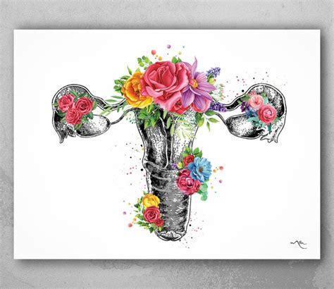 Uterus Anatomy Flowers Watercolor Print Floral Female Etsy