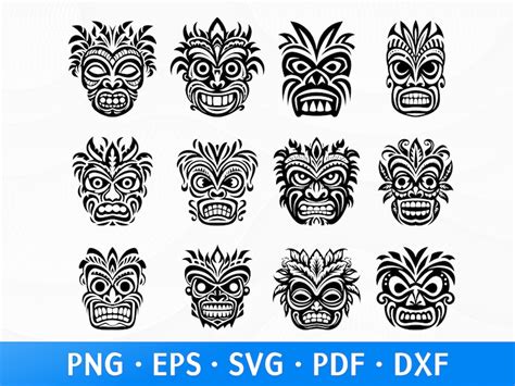 Tiki Mask Svg Bundle Tribal Mask Svg Cut Files Tiki Head Clipart Hawaiian Totem Svg Files For