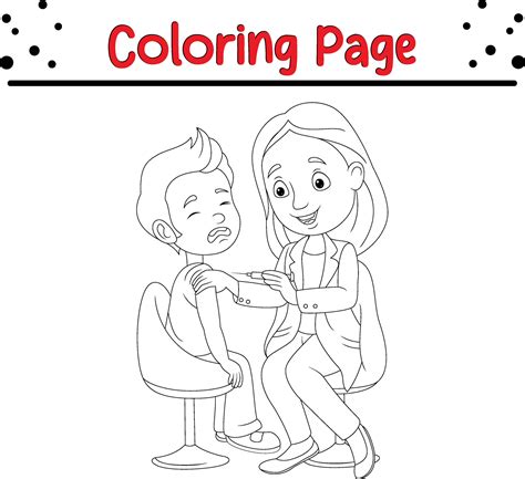 Coloring Page Doctor Pediatrician Doing Vaccine Injection Boy 35701246