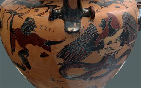 Typhon Zeus Hurling His Lightning At Typhon Chalcidian Black Figured