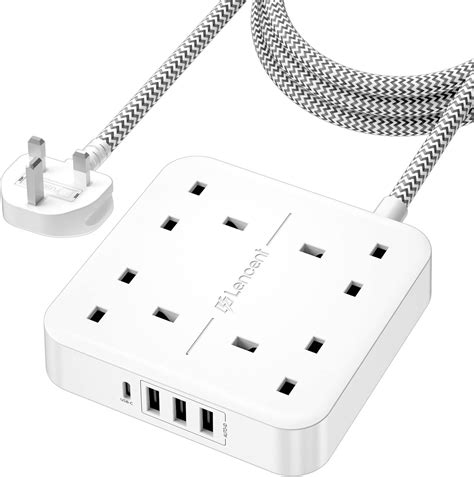 LENCENT Extension Lead With 4 Way Outlets 3250W 13A Power Strip 1 8M