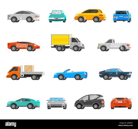 Vehicles Orthogonal Icons Set With Cars And Trucks Flat Isolated Vector