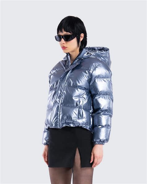 Metallic Puffer Jacket Blue