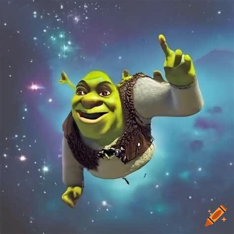 Cartoon Character Shrek Flying In Space On Craiyon