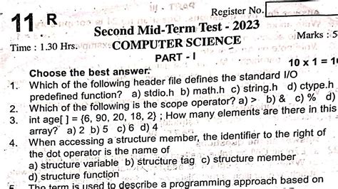 11th CS Second Midterm Question Paper 2023 11th Computer Science 2nd