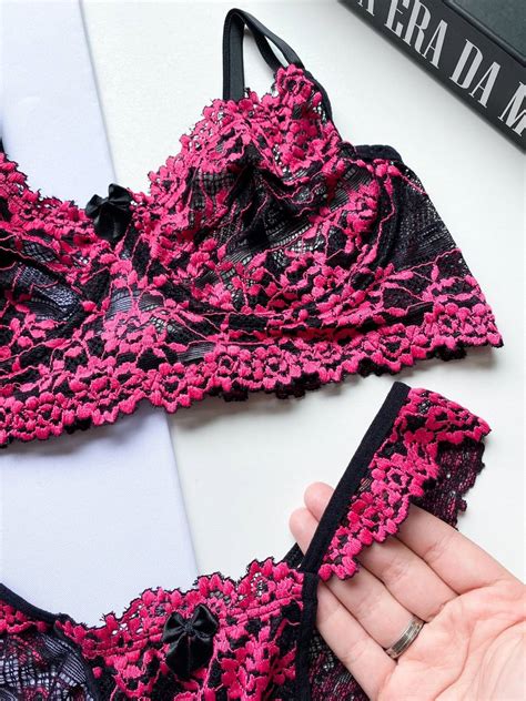 Conjunto Sem Bojo Aro Preto Pink Site Exclusivo De Lingerie