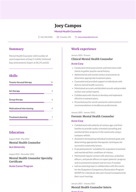 Mental Health Counselor Resume Examples And Templates