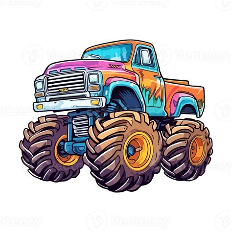 Monster Truck Jumping Pop Art Style Monster Truck Sticker Pastel Cute